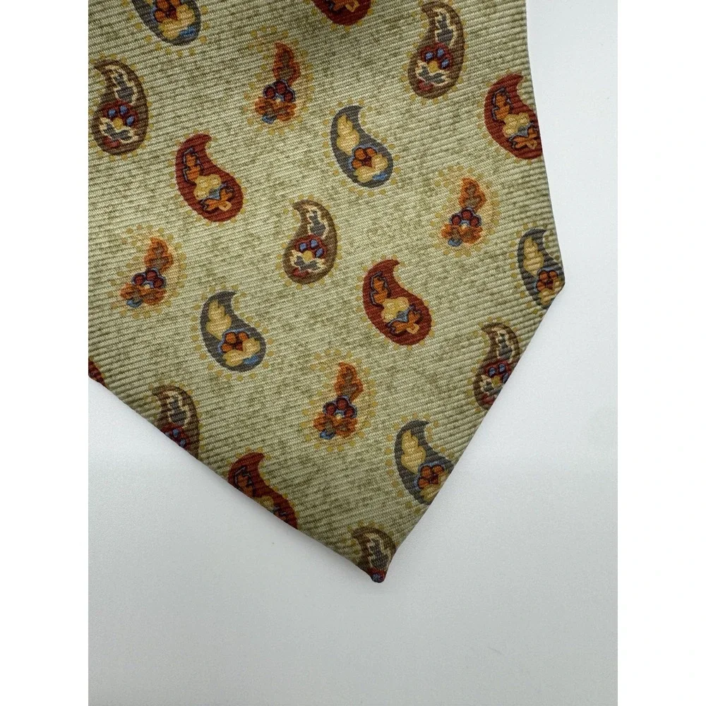 Ermenegildo Zegna‎ Silk Tie Beige Paisley Floral Necktie Made in Italy Luxury